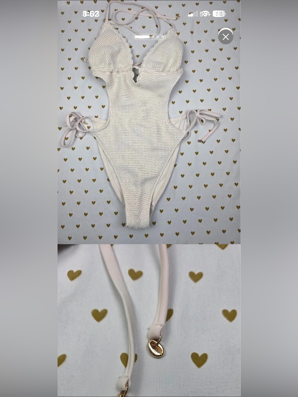 Victoria’s Secret Crochet One-Piece Swimsuit in Cream with seashell Gold Accent
